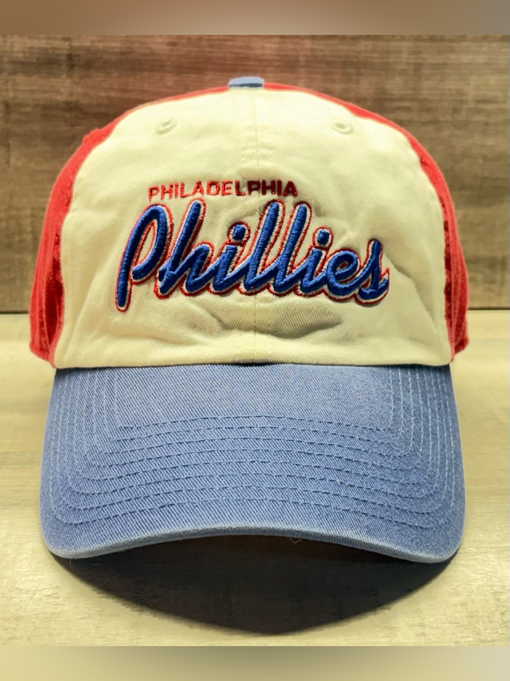 MLB Philadelphia Phillies Script Tricolor Baseball Cap - Cream, Red, Blue - Picture 3 of 7